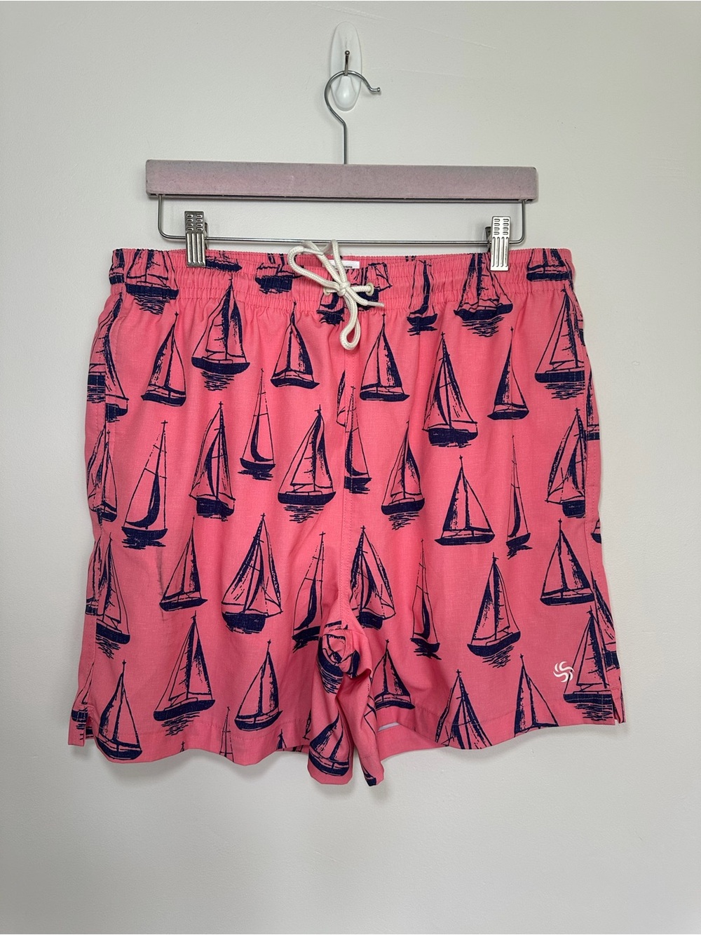 Sol Borne Pink Sailboat Swim Trunks Size Large Lined Beach Shorts